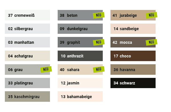 Fugenfarbübersicht der codex X-Fusion Fugenfarbübersicht der codex X-Fusion